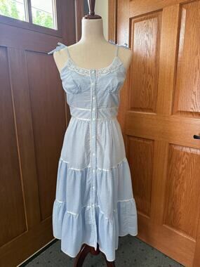 Vintage Candi Jones Seersucker Romantic Pairie Dress Small